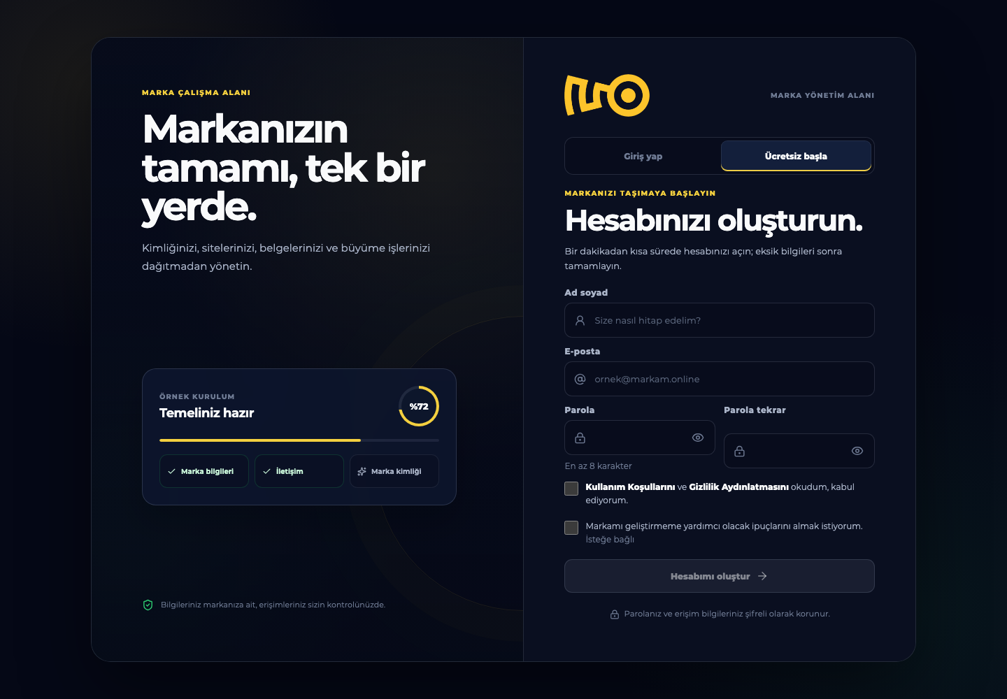 Markam.Online ücretsiz hesap oluşturma ekranı